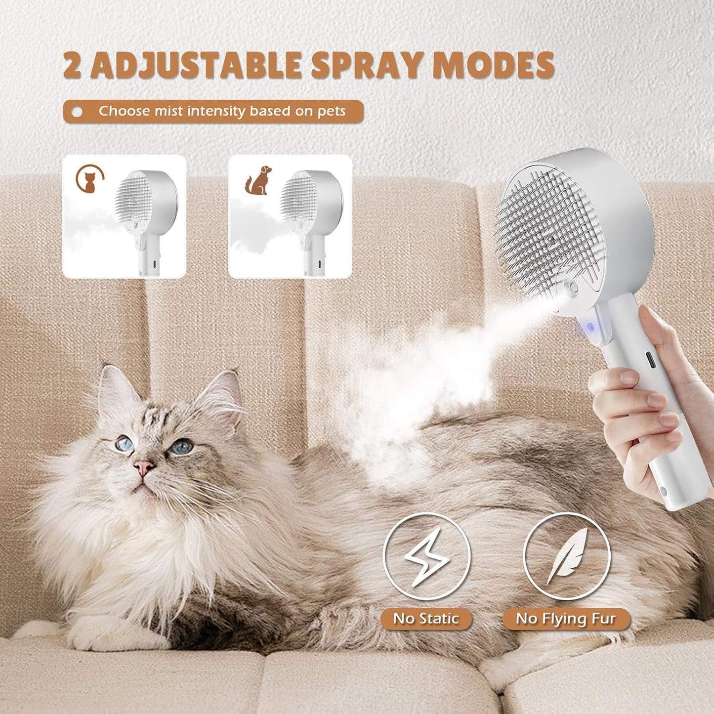 4-in-1 Steam Cat Grooming Brush – Self-Cleaning Deshedding & Massage Comb for Cats & Dogs
