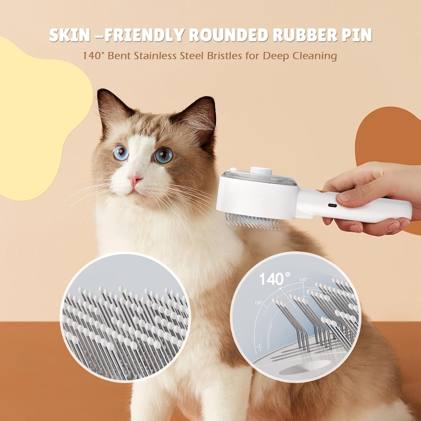 4-in-1 Steam Cat Grooming Brush – Self-Cleaning Deshedding & Massage Comb for Cats & Dogs