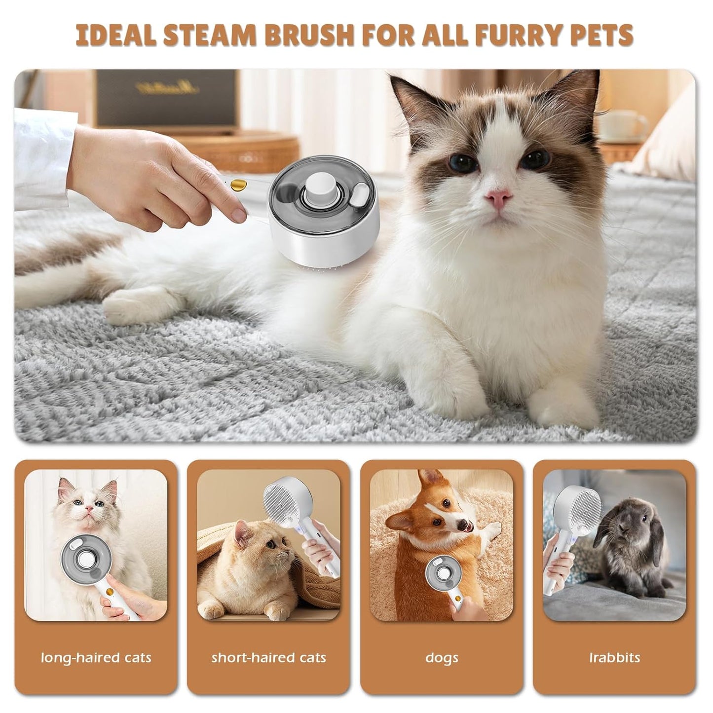 4-in-1 Steam Cat Grooming Brush – Self-Cleaning Deshedding & Massage Comb for Cats & Dogs